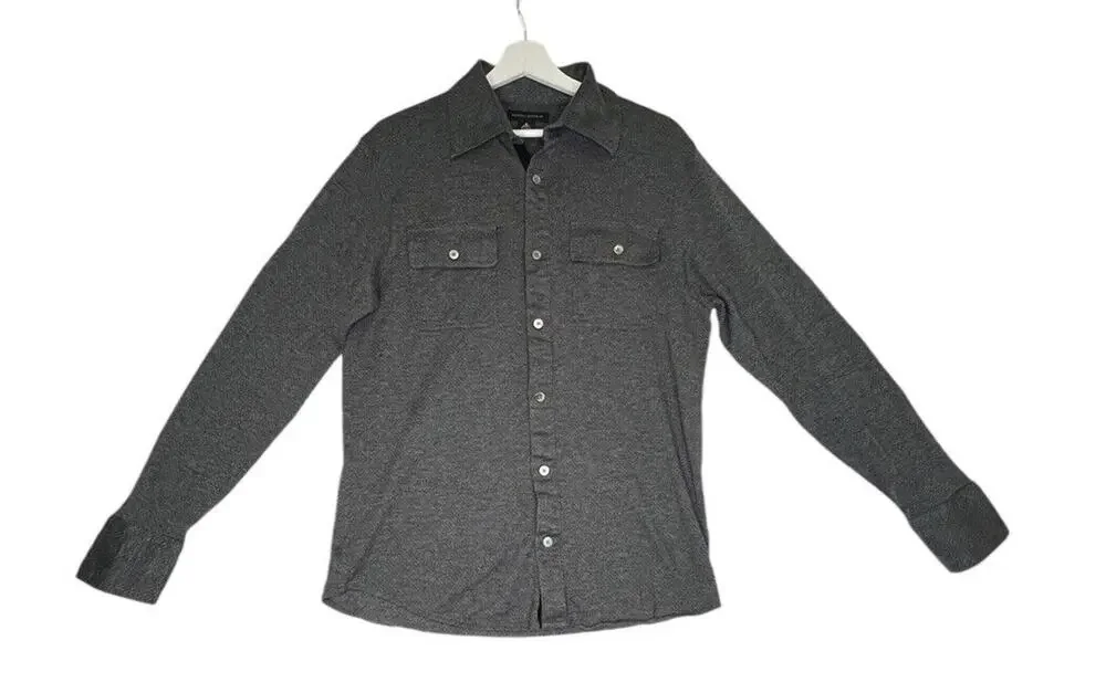 Banana Republic Knit Button Up Shirt Mens Large Gray Standard Fit Sz M
